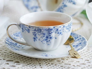 Blue Bone China Porcelain Tea Cup Set, British Royal Ceramic Cups for Afternoon Tea, Unique Blue Tea Cup and Saucer in Gift Box, Elegant Ceramic Coffee Cups-ArtWorkCrafts.com