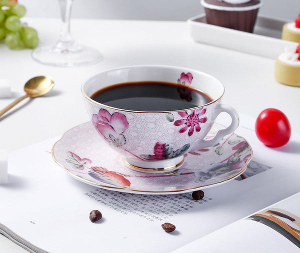 Elegant Ceramic Coffee Cups, Creative Bone China Porcelain Tea Cup Set, Unique Porcelain Cup and Saucer, Beautiful British Flower Tea Cups-ArtWorkCrafts.com