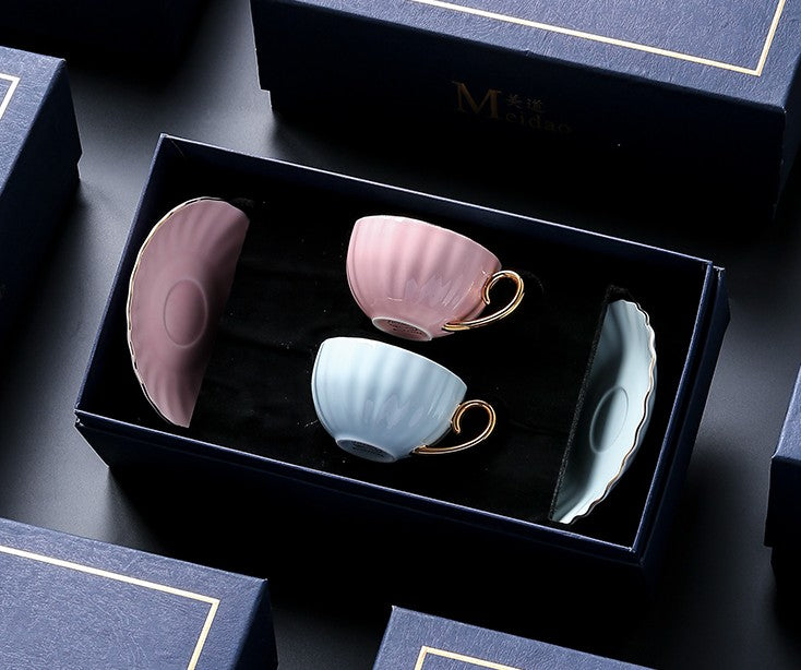 Unique Tea Cups and Saucers in Gift Box as Birthday Gift, Elegant Macaroon Ceramic Coffee Cups, Beautiful British Tea Cups, Creative Bone China Porcelain Tea Cup Set-ArtWorkCrafts.com