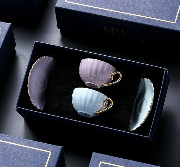 Unique Tea Cups and Saucers in Gift Box as Birthday Gift, Elegant Macaroon Ceramic Coffee Cups, Beautiful British Tea Cups, Creative Bone China Porcelain Tea Cup Set-ArtWorkCrafts.com