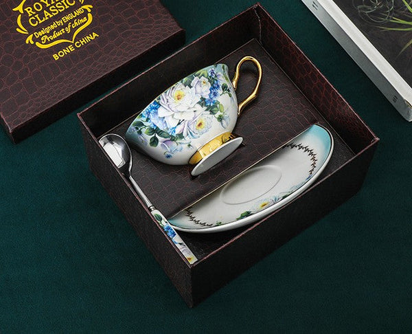 Royal Bone China Porcelain Tea Cup Set, Rose Flower Pattern Ceramic Cups, Elegant British Ceramic Coffee Cups, Unique Tea Cup and Saucer in Gift Box-ArtWorkCrafts.com