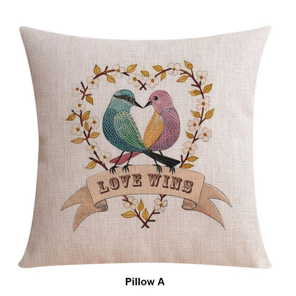 Modern Sofa Decorative Pillows for Children's Room, Singing Birds Decorative Throw Pillows, Love Birds Throw Pillows for Couch, Decorative Pillow Covers-ArtWorkCrafts.com