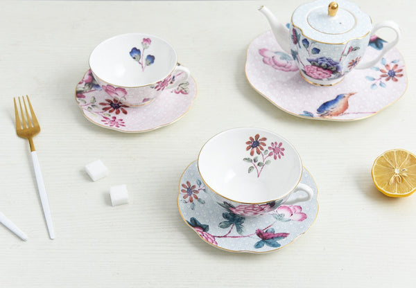 Elegant Ceramic Coffee Cups, Creative Bone China Porcelain Tea Cup Set, Unique Porcelain Cup and Saucer, Beautiful British Flower Tea Cups-ArtWorkCrafts.com