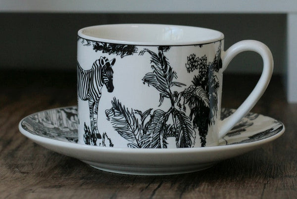 Unique Tea Cup and Saucer in Gift Box, Zebra Jungle Bone China Porcelain Tea Cup Set, Royal Ceramic Cups, Elegant Ceramic Coffee Cups-ArtWorkCrafts.com