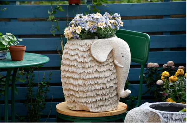 Large Elephant Flowerpot, Resin Statue for Garden, Modern Animal Statue for Garden Ornaments, Villa Outdoor Decor Gardening Ideas-ArtWorkCrafts.com