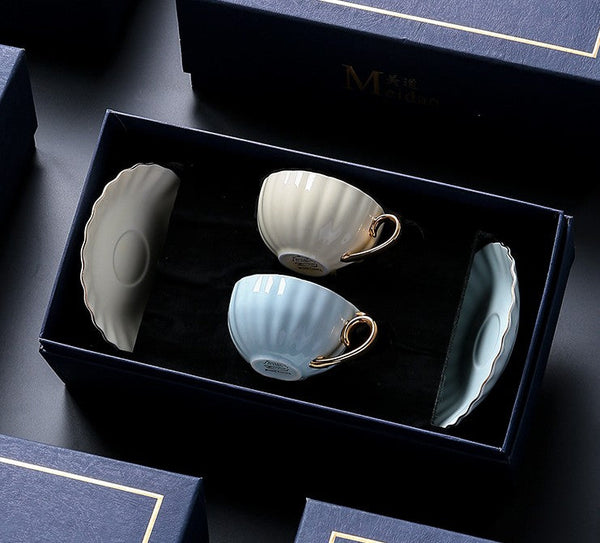 Unique Tea Cups and Saucers in Gift Box as Birthday Gift, Elegant Macaroon Ceramic Coffee Cups, Beautiful British Tea Cups, Creative Bone China Porcelain Tea Cup Set-ArtWorkCrafts.com