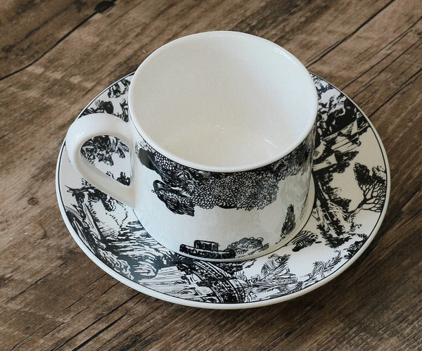 Unique Tea Cup and Saucer in Gift Box, Zebra Jungle Bone China Porcelain Tea Cup Set, Royal Ceramic Cups, Elegant Ceramic Coffee Cups-ArtWorkCrafts.com