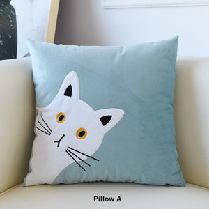 Modern Sofa Decorative Pillows, Lovely Cat Pillow Covers for Kid's Room, Cat Decorative Throw Pillows for Couch, Modern Decorative Throw Pillows-ArtWorkCrafts.com