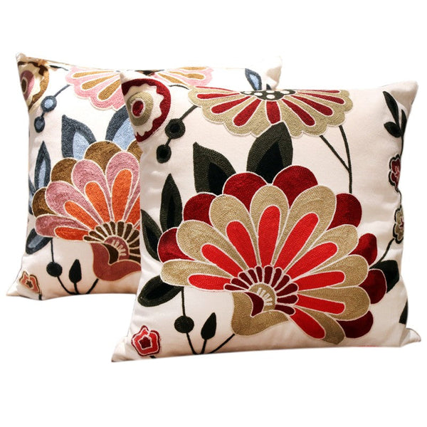 Decorative Pillows for Sofa, Flower Decorative Throw Pillows for Couch, Embroider Flower Cotton Pillow Covers, Farmhouse Decorative Throw Pillows-ArtWorkCrafts.com