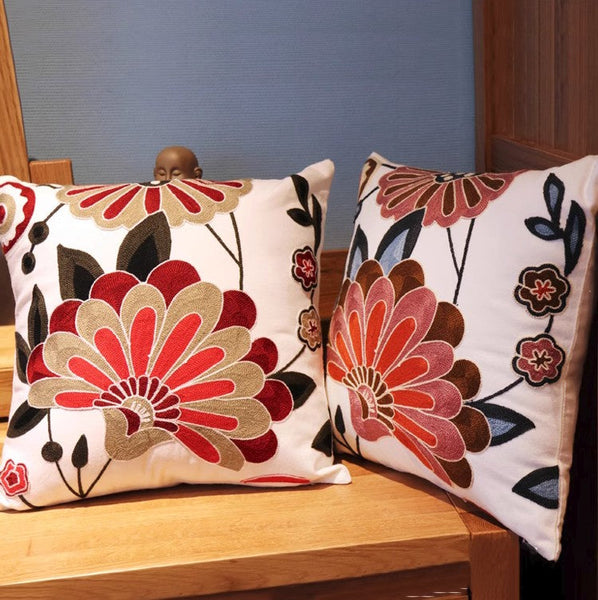 Decorative Pillows for Sofa, Flower Decorative Throw Pillows for Couch, Embroider Flower Cotton Pillow Covers, Farmhouse Decorative Throw Pillows-ArtWorkCrafts.com