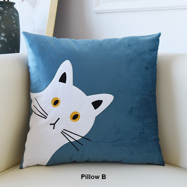 Modern Sofa Decorative Pillows, Lovely Cat Pillow Covers for Kid's Room, Cat Decorative Throw Pillows for Couch, Modern Decorative Throw Pillows-ArtWorkCrafts.com