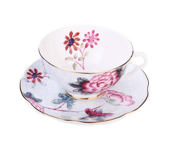 Elegant Ceramic Coffee Cups, Creative Bone China Porcelain Tea Cup Set, Unique Porcelain Cup and Saucer, Beautiful British Flower Tea Cups-ArtWorkCrafts.com