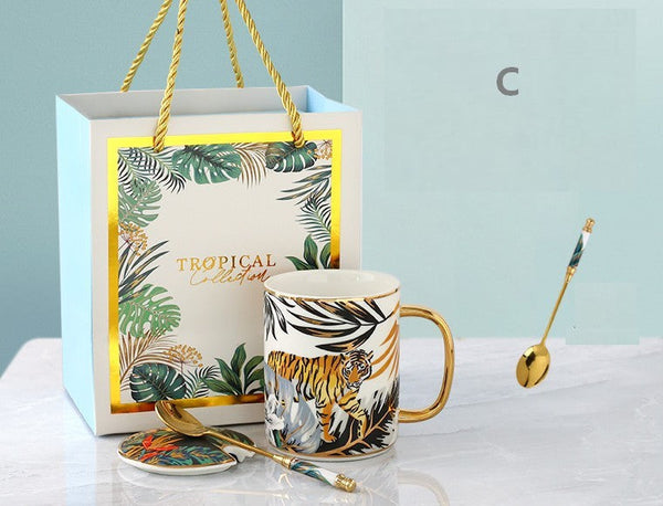 Modern Ceramic Mugs in Gift Box, Large Capacity Jungle Animal Porcelain Mugs, Creative Porcelain Cups, Large Ceramic Mugs for Office-ArtWorkCrafts.com