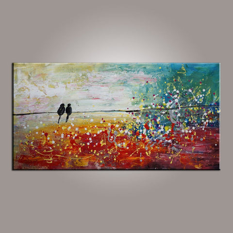 Living Room Wall Art, Canvas Art, Love Birds Painting, Modern Art, Painting for Sale, Contemporary Art, Flower Art, Abstract Art-ArtWorkCrafts.com