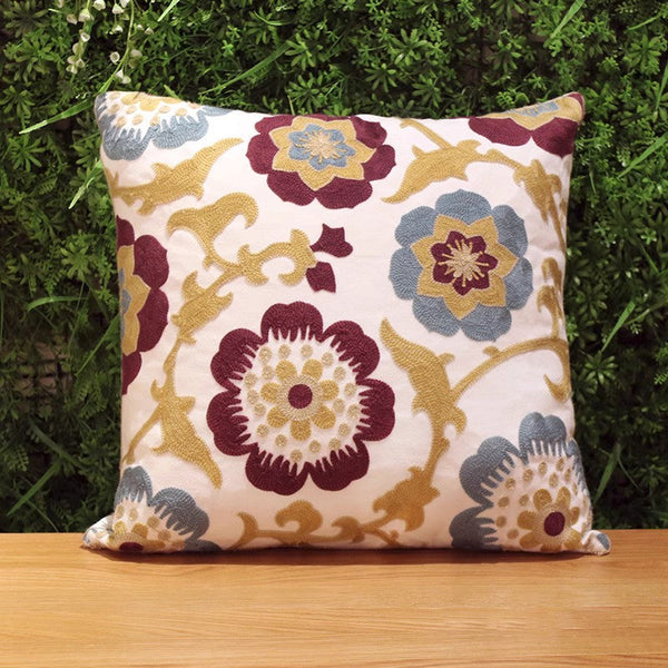 Embroider Flower Cotton Pillow Covers, Cotton Flower Decorative Pillows, Decorative Sofa Pillows, Farmhouse Decorative Throw Pillows for Couch-ArtWorkCrafts.com