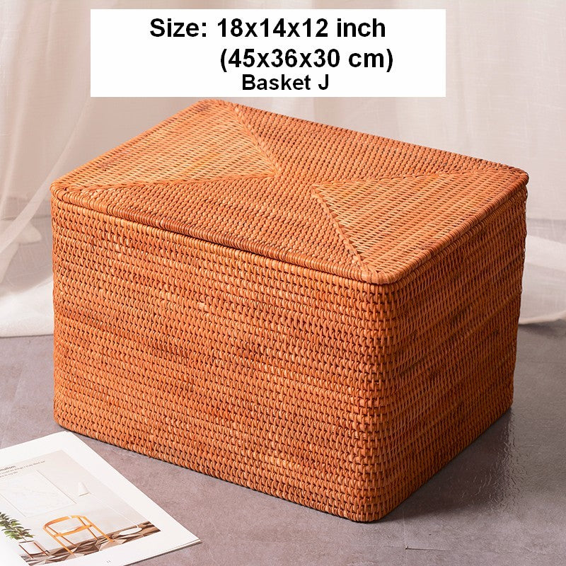 Wicker Rectangular Storage Basket with Lid, Extra Large Storage Basket