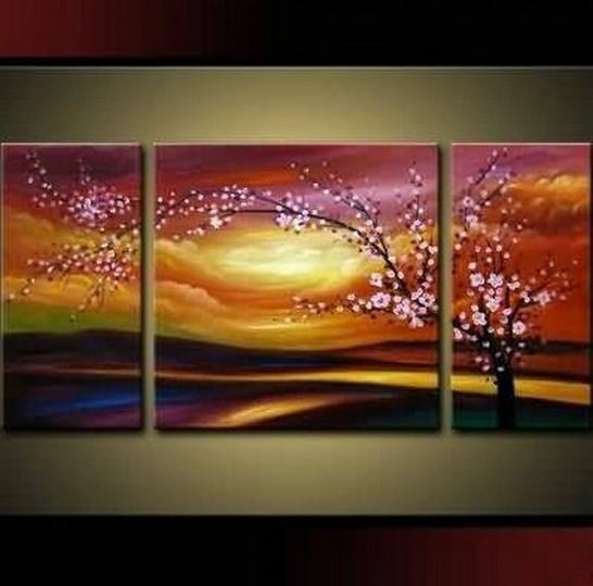 Flower Oil Painting, Plum Tree, Wall Art, Abstract Art, Canvas Painting, Large Oil Painting, Living Room Wall Art, Modern Art, 3 Piece Wall Art, Huge Art-ArtWorkCrafts.com