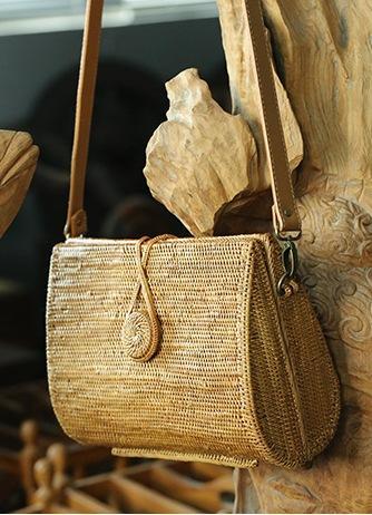 Woven Rattan Handbag, Natural Fiber Handbag, Small Rustic Handbag, Handmade Rattan Handbag for Outdoors-ArtWorkCrafts.com