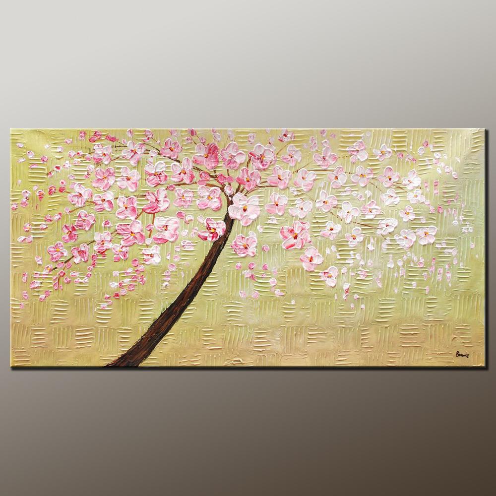 Modern Art, Contemporary Art, Tree Painting, Oil Painting, Flower Painting, Bedroom Wall Art, Heavy Texture Painting, Bedroom Wall Art, Canvas Art-ArtWorkCrafts.com