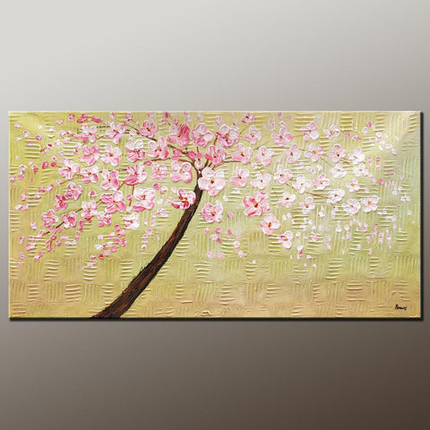 Modern Art, Contemporary Art, Tree Painting, Oil Painting, Flower Painting, Bedroom Wall Art, Heavy Texture Painting, Bedroom Wall Art, Canvas Art-ArtWorkCrafts.com