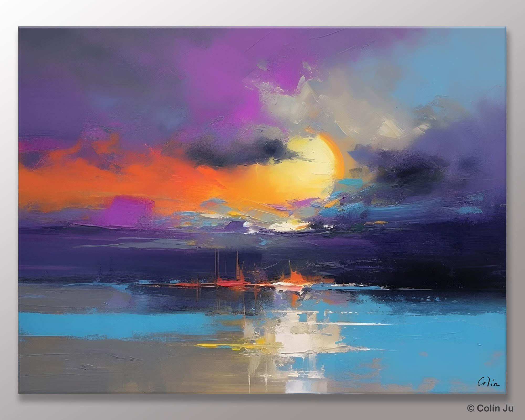 Abstract Landscape Painting, Sunset Painting, Large Landscape Painting for Living Room, Bedroom Wall Art Ideas, Modern Paintings for Dining Room-ArtWorkCrafts.com