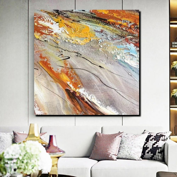 Living Room Modern Paintings, Simple Abstract Paintings, Abstract Contemporary Paintings, Heavy Texture Painting, Hand Painted Canvas Art-ArtWorkCrafts.com