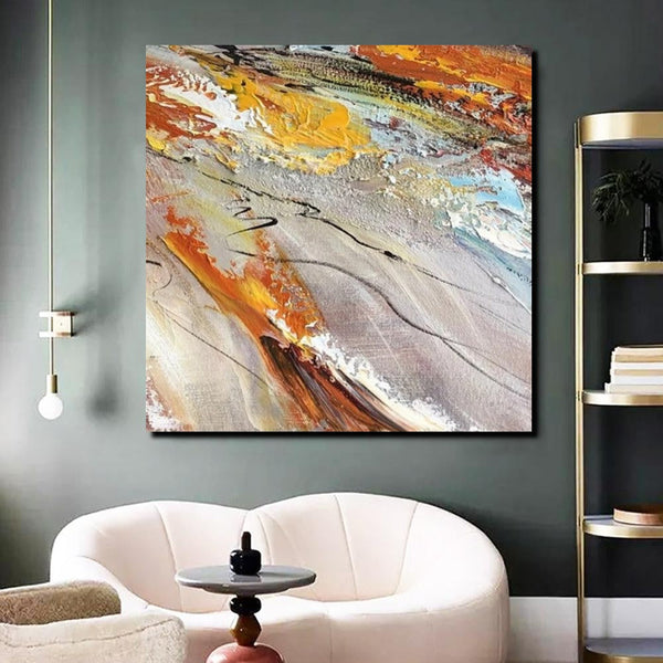 Living Room Modern Paintings, Simple Abstract Paintings, Abstract Contemporary Paintings, Heavy Texture Painting, Hand Painted Canvas Art-ArtWorkCrafts.com