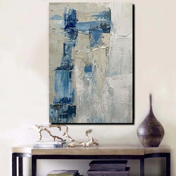 Simple Wall Art Ideas, Heavy Texture Painting, Blue Modern Abstract Painting, Bedroom Abstract Paintings, Large Acrylic Canvas Paintings-ArtWorkCrafts.com