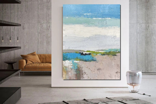 Acrylic Paintings on Canvas, Simple Modern Art, Large Paintings Behind Sofa, Acrylic Painting for Bedroom, Blue Modern Paintings, Buy Paintings Online-ArtWorkCrafts.com