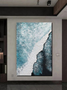 Large Wall Art Ideas, Impasto Painting, Blue Modern Abstract Painting, Living Room Abstract Paintings, Large Acrylic Canvas Paintings-ArtWorkCrafts.com