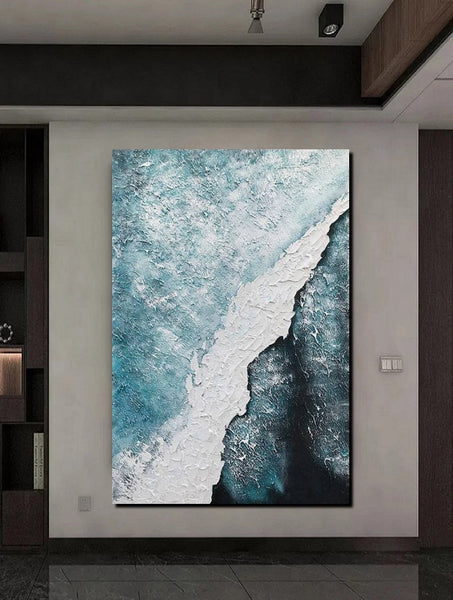 Large Wall Art Ideas, Impasto Painting, Blue Modern Abstract Painting, Living Room Abstract Paintings, Large Acrylic Canvas Paintings-ArtWorkCrafts.com