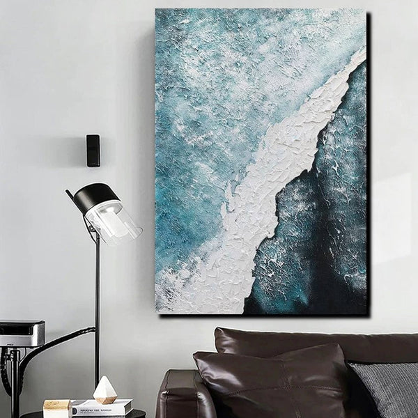 Large Wall Art Ideas, Impasto Painting, Blue Modern Abstract Painting, Living Room Abstract Paintings, Large Acrylic Canvas Paintings-ArtWorkCrafts.com