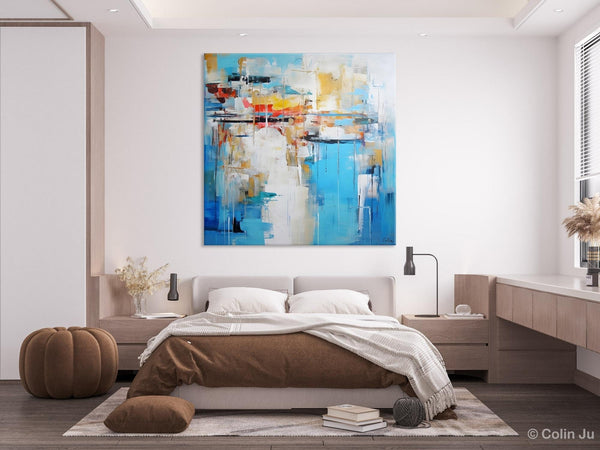 Blue Abstract Painting for Bedroom, Original Modern Wall Paintings, Contemporary Canvas Art, Modern Acrylic Artwork, Buy Paintings Online-ArtWorkCrafts.com