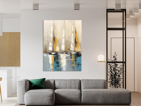 Large Painting Ideas for Living Room, Large Original Canvas Art for Bedroom, Sail Boat Canvas Painting, Modern Abstract Wall Art Paintings-ArtWorkCrafts.com