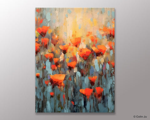 Flower Abstract Painting, Heavy Texture Wall Art, Acrylic Painting on Canvas, Canvas Painting Ideas for Dining Room, Original Abstract Art-ArtWorkCrafts.com