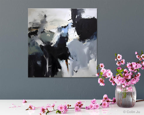 Extra Large Abstract Paintings for Dining Room, Black Modern Art Paintings, Original Modern Acrylic Artwork, Abstract Wall Art for Bedroom-ArtWorkCrafts.com