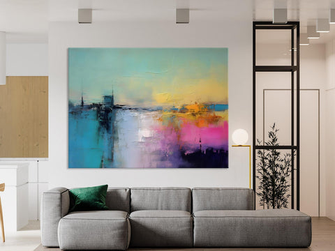 Hand Painted Original Canvas Wall Art, Abstract Landscape Paintings for Bedroom, Modern Landscape Artwork, Contemporary Acrylic Paintings-ArtWorkCrafts.com