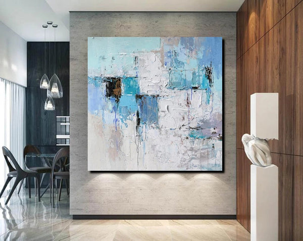 Simple Modern Paintings, Bedroom Abstract Paintings, Blue Abstract Contemporary Art, Acrylic Painting on Canvas, Hand Painted Canvas Art-ArtWorkCrafts.com