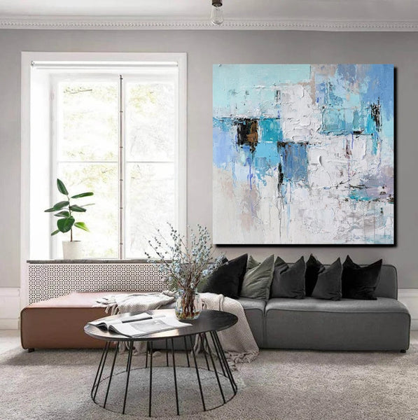 Simple Modern Paintings, Bedroom Abstract Paintings, Blue Abstract Contemporary Art, Acrylic Painting on Canvas, Hand Painted Canvas Art-ArtWorkCrafts.com