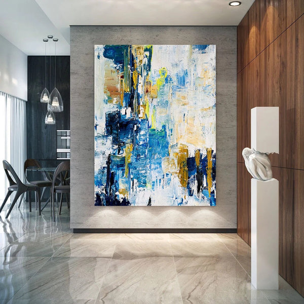 Living Room Abstract Paintings, Blue Modern Abstract Painting, Large Acrylic Canvas Paintings, Large Wall Art Ideas, Impasto Painting-ArtWorkCrafts.com