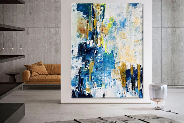 Living Room Abstract Paintings, Blue Modern Abstract Painting, Large Acrylic Canvas Paintings, Large Wall Art Ideas, Impasto Painting-ArtWorkCrafts.com