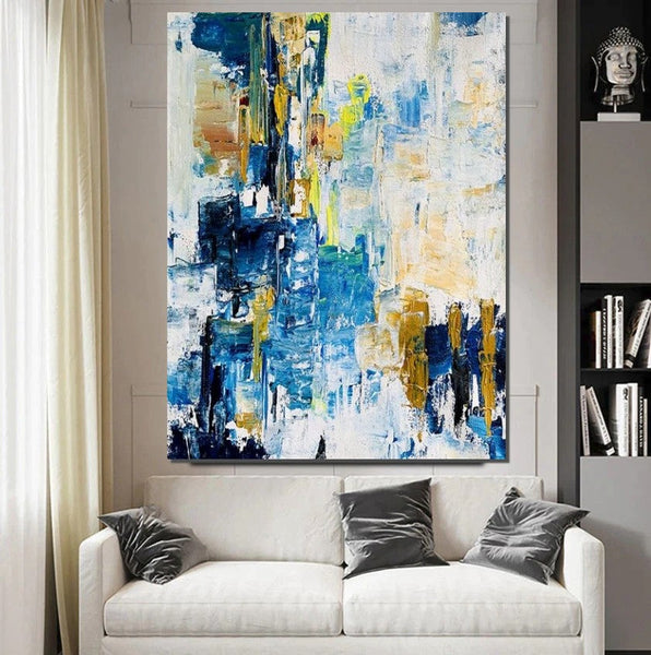 Living Room Abstract Paintings, Blue Modern Abstract Painting, Large Acrylic Canvas Paintings, Large Wall Art Ideas, Impasto Painting-ArtWorkCrafts.com