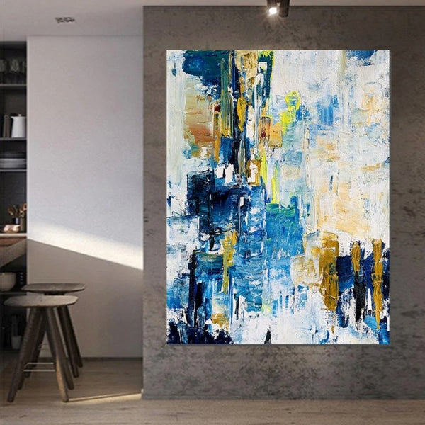 Living Room Abstract Paintings, Blue Modern Abstract Painting, Large Acrylic Canvas Paintings, Large Wall Art Ideas, Impasto Painting-ArtWorkCrafts.com