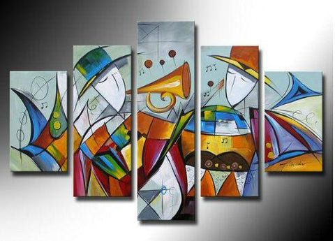 Extra Large Wall Art Paintings, 5 Piece Abstract Painting, Simple Canvas Painting, Music Paintings, Modern Acrylic Paintings-ArtWorkCrafts.com