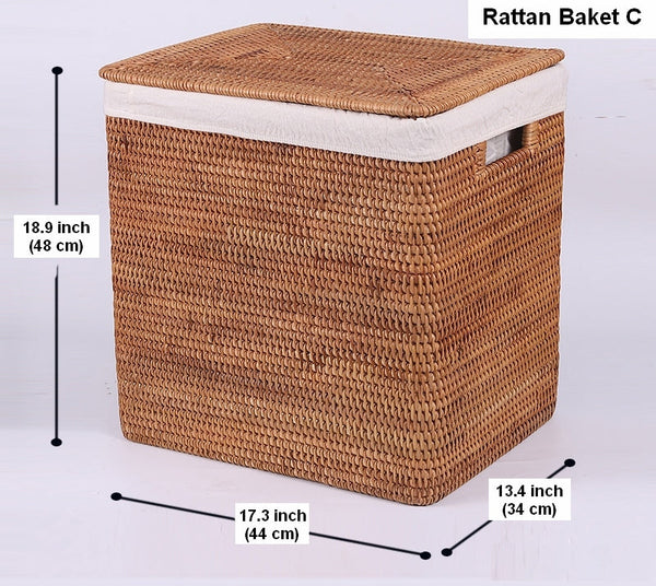 Large Rattan Storage Baskets, Storage Baskets for Bathroom, Rectangular Storage Baskets, Storage Basket with Lid, Storage Baskets for Clothes-ArtWorkCrafts.com
