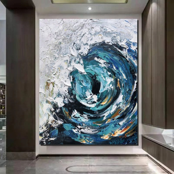 Big Wave Painting, Seascape Canvas Painting, Living Room Wall Art Painting, Landscape Canvas Paintings, Heavy Texture Canvas Art-ArtWorkCrafts.com