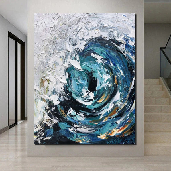 Big Wave Painting, Seascape Canvas Painting, Living Room Wall Art Painting, Landscape Canvas Paintings, Heavy Texture Canvas Art-ArtWorkCrafts.com