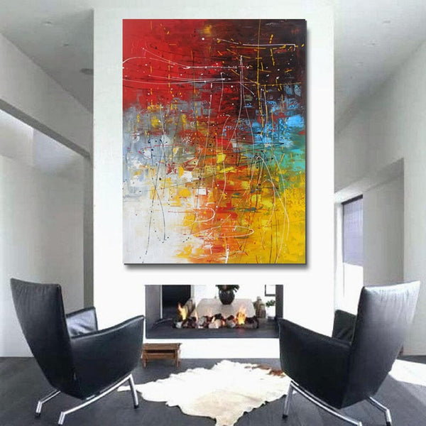 Contemporary Canvas Artwork, Large Modern Acrylic Painting, Red Abstract Wall Art Paintings, Modern Art for Dining Room, Hand Painted Wall Art Painting-ArtWorkCrafts.com