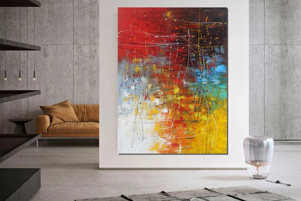 Contemporary Canvas Artwork, Large Modern Acrylic Painting, Red Abstract Wall Art Paintings, Modern Art for Dining Room, Hand Painted Wall Art Painting-ArtWorkCrafts.com