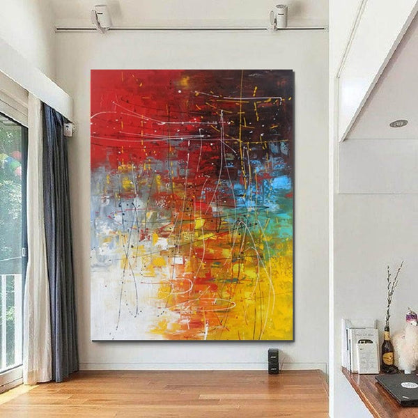 Contemporary Canvas Artwork, Large Modern Acrylic Painting, Red Abstract Wall Art Paintings, Modern Art for Dining Room, Hand Painted Wall Art Painting-ArtWorkCrafts.com